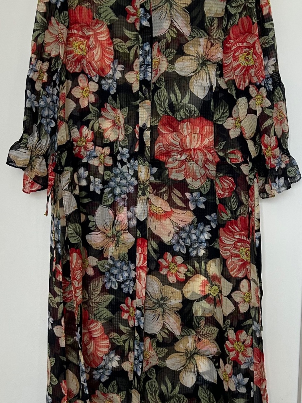 NWOT ZARA BASIC Floral Sheer Chiffon Midi Shirt Dress Size M Boho Button Front